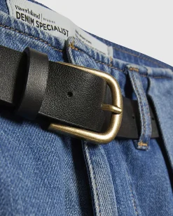 Blue Belted Pleated Wide Leg Jeans