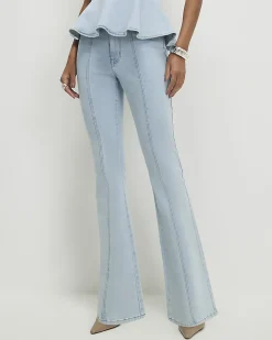 Blue Bootcut Seamed Jeans