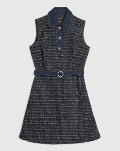 Blue Boucle Belted Mini Dress