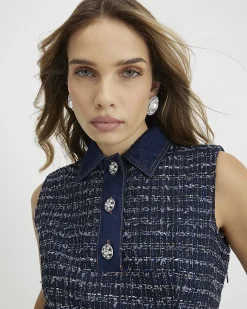 Blue Boucle Belted Mini Dress