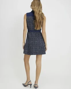 Blue Boucle Belted Mini Dress