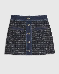 Blue Boucle Denim A line Mini Skirt