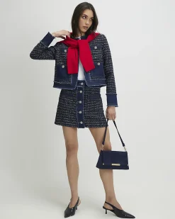 Blue Boucle Denim A line Mini Skirt