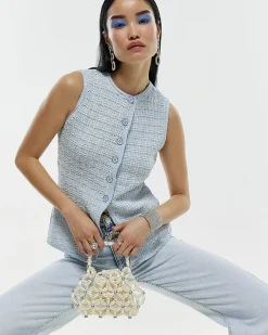 Blue Boucle Sleeveless Waistcoat