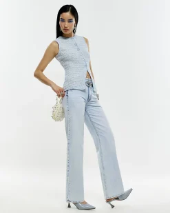 Blue Boucle Sleeveless Waistcoat