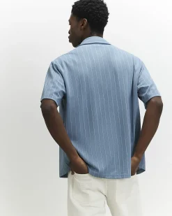 Blue Boxy Fit Stripe Short Sleeve Shirt