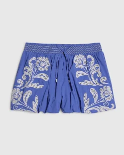 Blue Broderie Bubble Hem Shorts