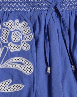 Blue Broderie Bubble Hem Shorts