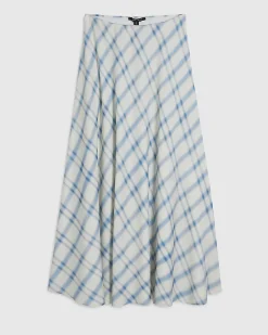 Blue Check Satin Maxi Skirt