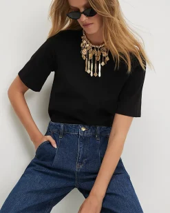 Blue Clean Waistband Barrel Leg Jeans