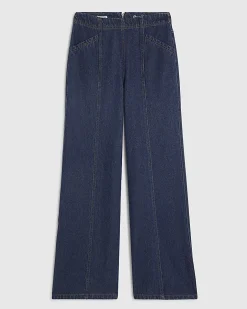 Blue Clean Waistband Wide Leg Jeans