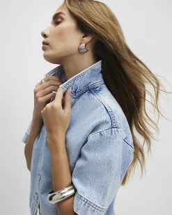 Blue Collared Boxy Denim Shirt