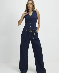 Blue Collared Denim Waistcoat