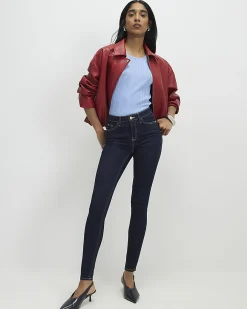 Blue Contrast Stitch Skinny Jeans