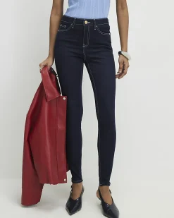 Blue Contrast Stitch Skinny Jeans