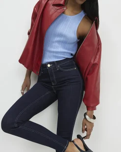 Blue Contrast Stitch Skinny Jeans