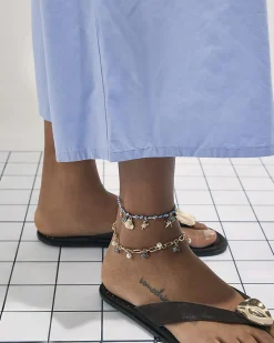 Blue Cord Layered Charm Anklet