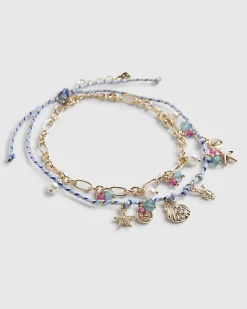 Blue Cord Layered Charm Anklet