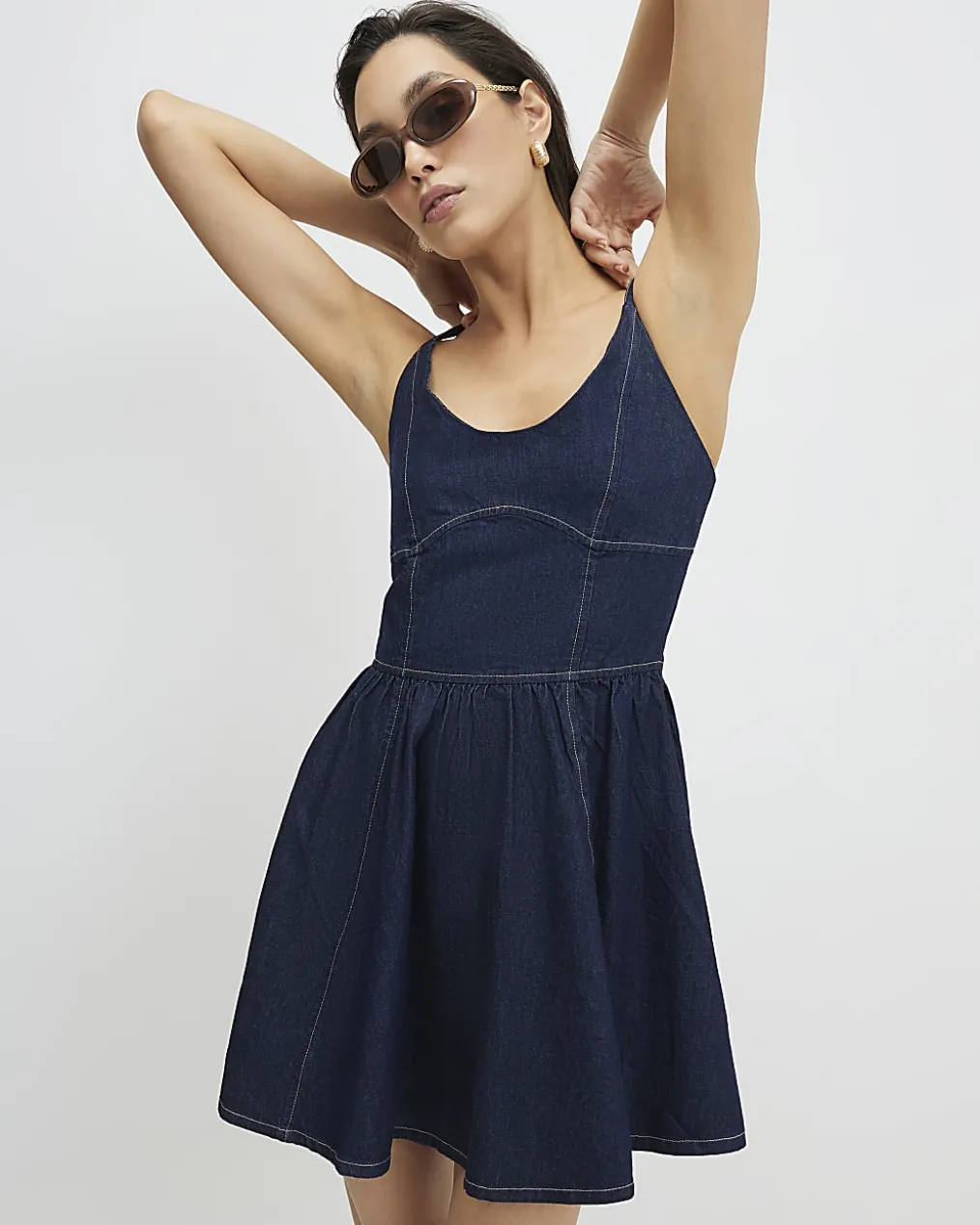Blue Corset Detail Denim Mini Dress