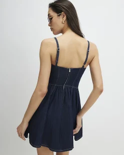Blue Corset Detail Denim Mini Dress