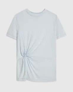 Blue Cotton Blend Burnout Twist Front T-shirt