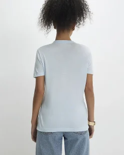Blue Cotton Blend Burnout Twist Front T-shirt