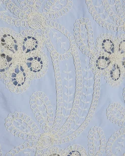 Blue Cotton Blend Embroidered Crochet Top