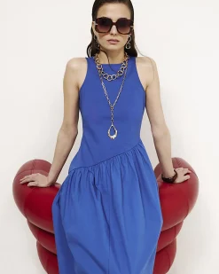 Blue Cotton Blend Hybrid Maxi Dress