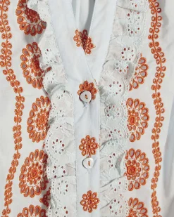 Blue Cotton Broderie Frill Sleeve Blouse