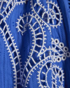 Blue Cotton Embroidered Playsuit