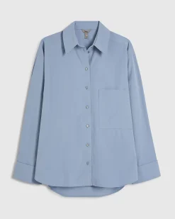 Blue Cotton Long Sleeve Cinched Back Shirt