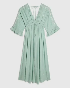 Blue Cotton Mirror Embroidered Maxi Dress