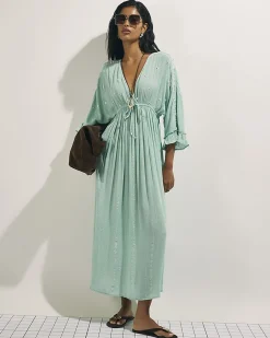 Blue Cotton Mirror Embroidered Maxi Dress
