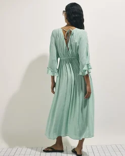 Blue Cotton Mirror Embroidered Maxi Dress