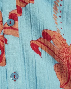 Blue Cotton Palm Print Beach Shirt