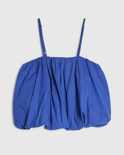 Blue Cotton Poplin Bubble Top