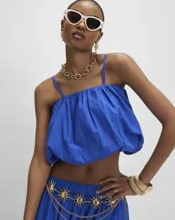 Blue Cotton Poplin Bubble Top