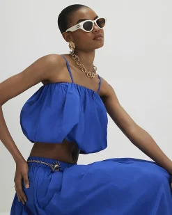 Blue Cotton Poplin Bubble Top
