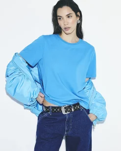 Blue Cotton Short Sleeve Slim Fit T-Shirt
