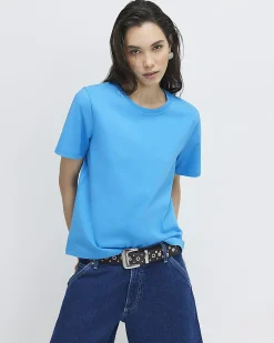 Blue Cotton Short Sleeve Slim Fit T-Shirt