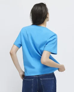 Blue Cotton Short Sleeve Slim Fit T-Shirt