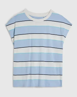 Blue Cotton Stripe Short Sleeve T-shirt