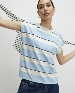 Blue Cotton Stripe Short Sleeve T-shirt