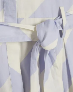 Blue Cotton Striped Midi Shirt Dress