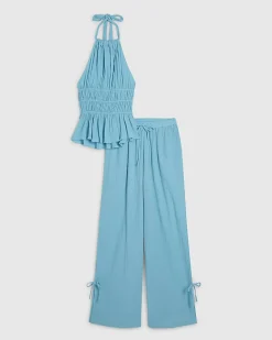 Blue Cotton Top And Trousers Lounge Set