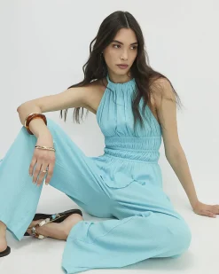 Blue Cotton Top And Trousers Lounge Set