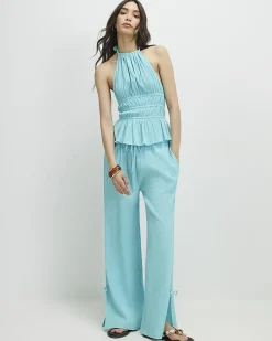 Blue Cotton Top And Trousers Lounge Set