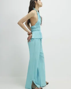 Blue Cotton Top And Trousers Lounge Set