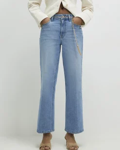 Blue Crease Front Kick Flare Jeans