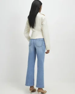Blue Crease Front Kick Flare Jeans
